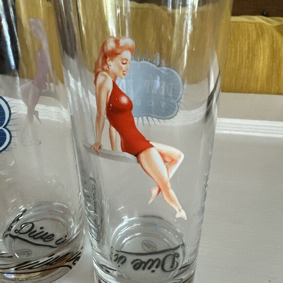 Two (2) Deep Eddy Bar Glasses 7.5” X 2” With Iconic Deep Eddy Girl - Picture 8 of 9